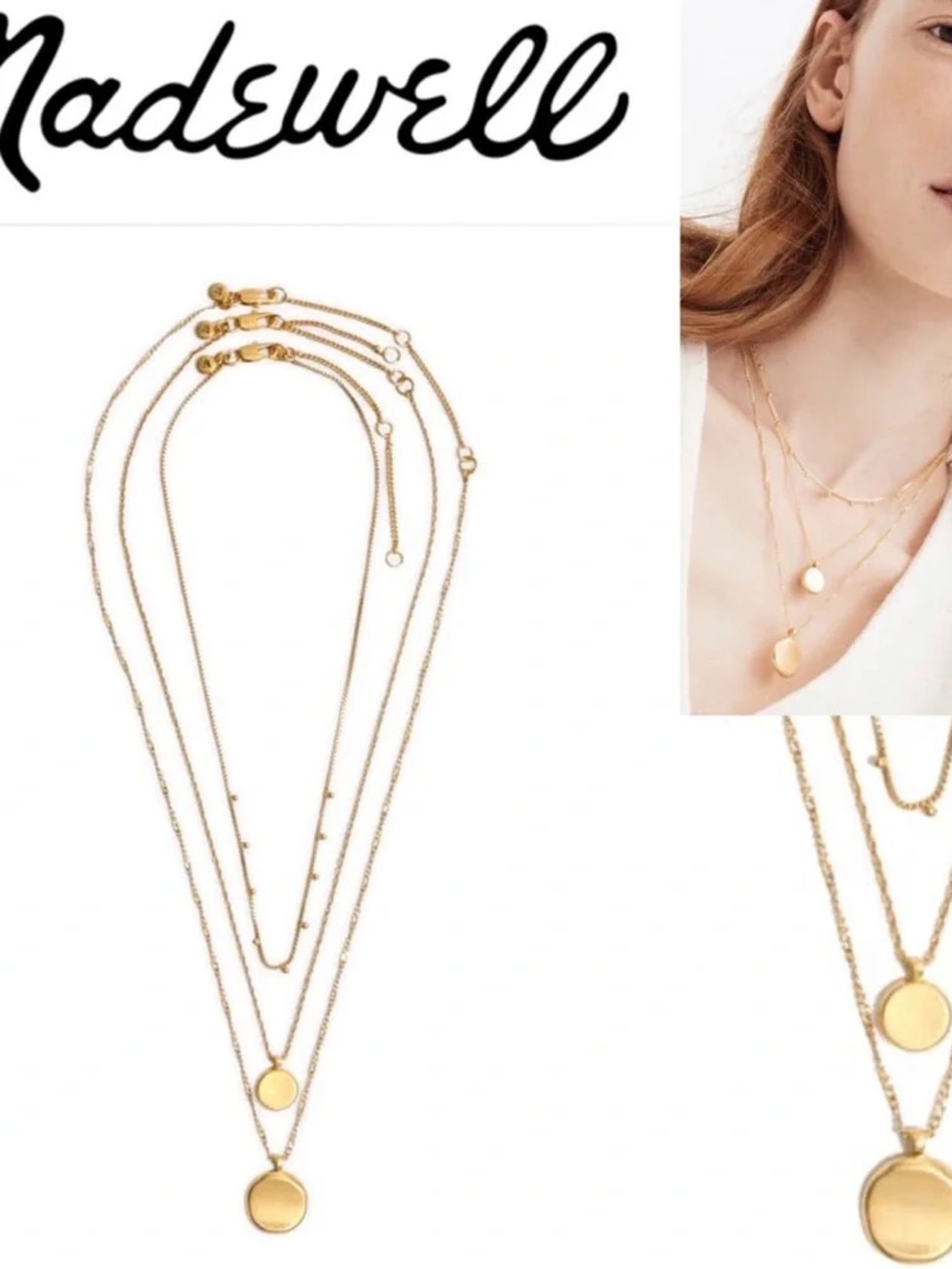Madewell Gold Coin 3 Layered Pendant Necklace - Picture 2 of 4